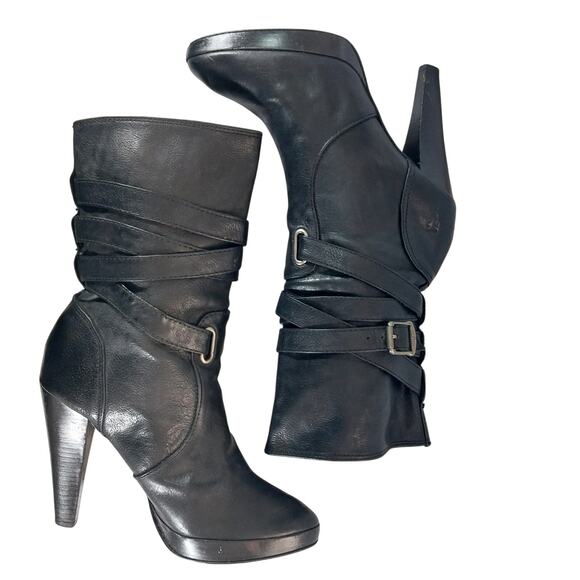 FRYE! "MARLOW" BLACK GENUINE LEATHER QUAD WRAPPED/BUCKLE ANKLE BOOTS! SZ 8.5M - Picture 6 of 12